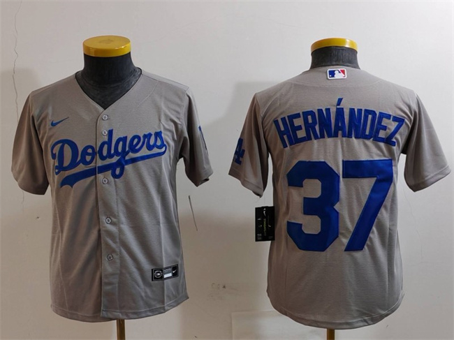 Youth Los Angeles Dodgers #37 Teoscar Hernández Grey Stitched Baseball Jersey Youth Los Angeles Dodgers #37 Teoscar Hernández Grey Stitched Baseball Jersey